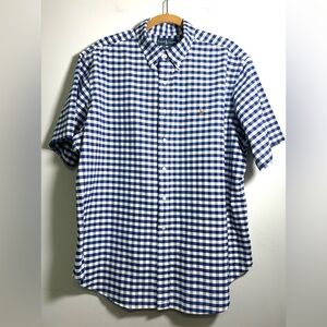 Ralph Lauren Classic Fit Shirt Gingham Blue White Button Down Short‎ Sleeve XXL